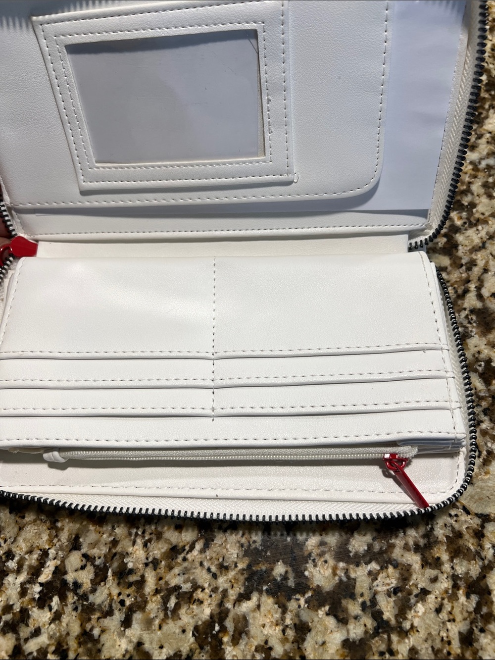 Betsey Johnson White Newspaper Print Wristlet Phone Case with Red Accent - Picture 7 of 7